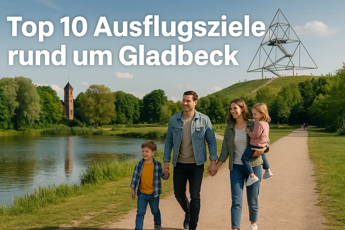Familie spaziert am See mit Tetraeder im Hintergrund – Top 10 Ausflugsziele rund um Gladbeck